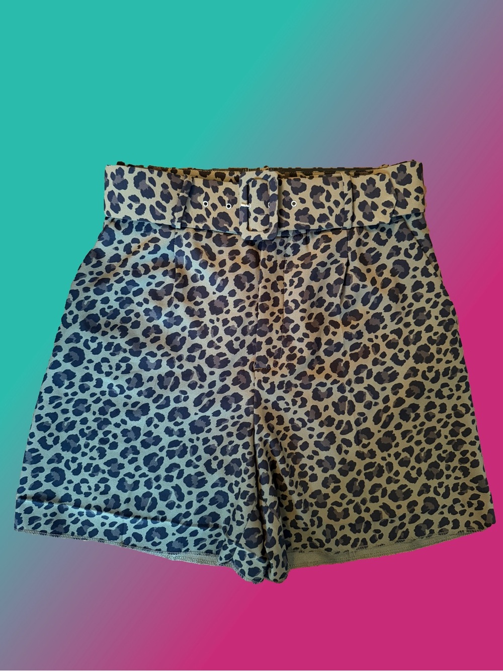 Zara Leopard-Print High Waist Belted Shorts - Green & Black